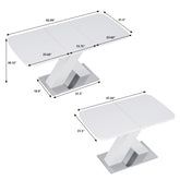 Modern Rectangle Dining Table, Stretchable, White Table Top+MDF X-Shape Table Leg with Metal Base