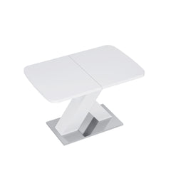 Modern Rectangle Dining Table, Stretchable, White Table Top+MDF X-Shape Table Leg with Metal Base