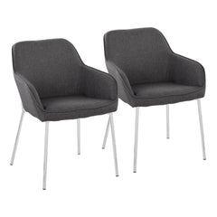 Daniella Contemporary Dining Chair in Chrome Metal and Charcoal Fabric by LumiSource - Set of 2