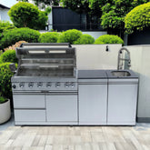 S00024 NG 43-Inch 6-Burner 85000 BTU Deluxe Stainless Steel Gas Outdoor Kitchen Bar Barbecue Island Grill + Rotisserie + Granite Countertops Storage Cabinets & Drawers Stainless Steel Sink/Faucet