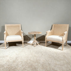 French Accent Chair, Armchair with Upholstered, Reading Chair with Vintage Rattan Hollow Out, for Living Rooms, Bedrooms, Farmhouses, Balconies (Beige),Single