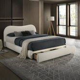 White Color Boucle Upholstered 1pc Queen Size Bed Curved Design Headboard Storage FB Bedroom Furniture Bedframe