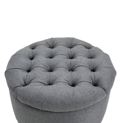 HOMCOM Round Linen-touch Fabric Storage Footstool Ottoman Button Tufted Footrest with Removable Lid, Grey