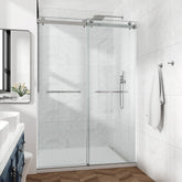 54*76" Frameless Double Sliding Shower Door, Double Shower Door, 3/8″ (10mm) SGCC Tempered Glass, Stainless Steel