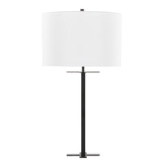 Cosmo 28" Contemporary Metal Table Lamp in Black Metal and White Linen by LumiSource