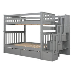 Full Over Full Bunk Bed with Shelves and 6 Storage Drawers, Gray(Old SKU:LT000046AAE)