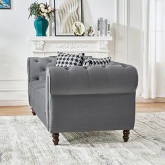 67"Chesterfield velvet upholstery fabric Sofa with Roll Armrest & Nailhead,Upholstered Mid Century Modern Couch,2 Seater Couch for Living Room, Office, Apartment, Grey
