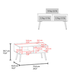 Aranjuez 29" Wide Coffee Table with Three Shelves, Rectangular, Living Room White - Natural Oak