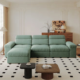 This simple modular sofa is made of down and linen, with a backrest that can be adjusted backward. It is soft and comfortable, has storage space, and is suitable for both living rooms and bedrooms