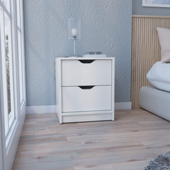Basilea 2 Drawers Nightstand , End Table, Side Table Pull Out System -White