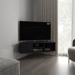 Lancaster Corner Tv Stand, With Two Shelves And Two Cabinets, Black