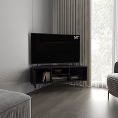 Lancaster Corner Tv Stand, With Two Shelves And Two Cabinets, Black