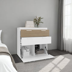 Belton Freestanding Bedroom Dresser Cabinet with Two Standard Drawers, and Two Drop-Down Doors with Low Cabinet Shelves