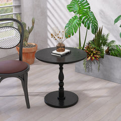 23'' Black Accent Round Table, Round Side Table, Small Table for Small Spaces, Modern Accent Nightstand with Solid Wood Leg for Living Room, Bedroom, Corners, and Office (Black)