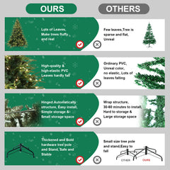 6ft Pre-Lit Artificial Christmas Tree with 400 Warm White Incandescent Lights, 1931 Tips, PE+PVC Hinged Pine with Partial Memory Wire Branches, Foldable Metal Stand for Holiday Decoration