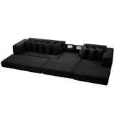 Oversize Cloud Sectional Couch, L-Shape Sofa, Convertible Floor Sleeper Sofa Bed, No Assembly,Eight pillows,3-in-1,Magazine bag,(Right Facing Sofa),Corduroy,Black
