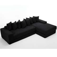 Oversize Cloud Sectional Couch, L-Shape Sofa, Convertible Floor Sleeper Sofa Bed, No Assembly,Eight pillows,3-in-1,Magazine bag,(Right Facing Sofa),Corduroy,Black