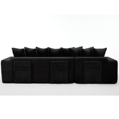 Oversize Cloud Sectional Couch, L-Shape Sofa, Convertible Floor Sleeper Sofa Bed, No Assembly,Eight pillows,3-in-1,Magazine bag,(Right Facing Sofa),Corduroy,Black