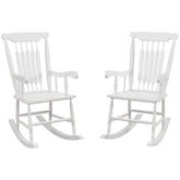 Outsunny Outdoor Wood Rocking Chairs Set of 2, 350 lbs. Porch Rockers with High Back for Garden, Patio, Balcony, White