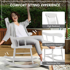 Outsunny Outdoor Wood Rocking Chairs Set of 2, 350 lbs. Porch Rockers with High Back for Garden, Patio, Balcony, White