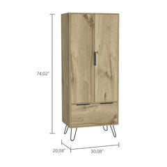 Closet, One Drawer, Double Door Cabinet , Hairpin Legs, Light Oak