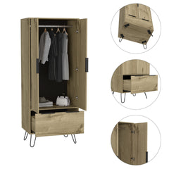 Closet, One Drawer, Double Door Cabinet , Hairpin Legs, Light Oak