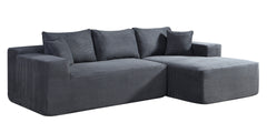 2-Piece Convertible Corduroy L-Shaped Sofa in a Box with Pillows, 3-Seater Modular Sectional Couch, Compressed Living Room Furniture, Dark Grey (Right Facing)