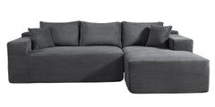2-Piece Convertible Corduroy L-Shaped Sofa in a Box with Pillows, 3-Seater Modular Sectional Couch, Compressed Living Room Furniture, Dark Grey (Right Facing)