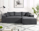 2-Piece Convertible Corduroy L-Shaped Sofa in a Box with Pillows, 3-Seater Modular Sectional Couch, Compressed Living Room Furniture, Dark Grey (Right Facing)