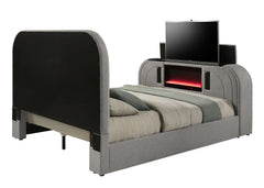 Shelyn Gray Teddy Sherpa & Chrome EK Bed w/Led, TV Stand, Fireplace & Bluetooth