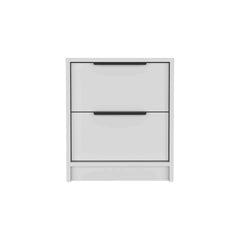 Kaia Nightstand , End Table, Side Table Two Drawers, Metal Handle -White