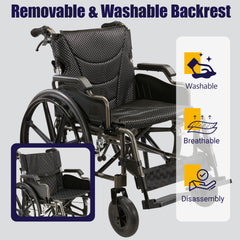 Aluminum Alloy Transport Wheelchair. 18" Seats. With front and Rear Locking Hand Brakes. 24" Quick Remove Rear Wheel.Nanometer Grey