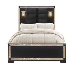 LIVELY BLACK/GOLD FULL BED WITH LAMPS
