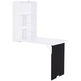 HOMCOM Wall Mounted Foldable Desk with a Blackboard, Fold Out Convertible Floating Desk with Shelves, White