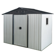 8ft x 4ft Outdoor Metal Storage Shed with Window and Metal Foundation for Backyard, Patio, Lawn --White and Black