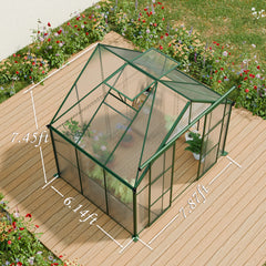 8X6FT-Green Double Door Polycarbonate Greenhouse Raised Base and Anchor Aluminum Heavy Duty Walk-in Greenhouses for Outdoor Backyard in All Season