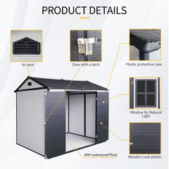 8 x 6 ft Resin Outdoor Storage Shed Waterproof Shed with Floor & Two Windows & Lockable Door, Tool Shed for Garden, Patio, Backyard,Black White