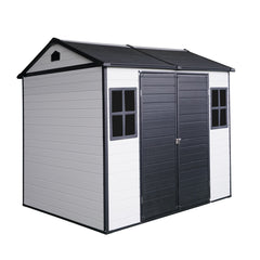8 x 6 ft Resin Outdoor Storage Shed Waterproof Shed with Floor & Two Windows & Lockable Door, Tool Shed for Garden, Patio, Backyard,Black White