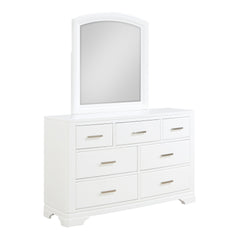 Modern White Finish Dresser Mirror Set Curve Design with 7x Drawers Smooth Glides Transitional Bedroom Furniture 1pc