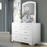 Modern White Finish Dresser Mirror Set Curve Design with 7x Drawers Smooth Glides Transitional Bedroom Furniture 1pc