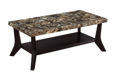 Faux Marble Tops 3-piece Table Set Rectangular Coffee Table Two Matching End Tables MDF Wooden Base Built-In Storage Shelves Contemporary Home Brown