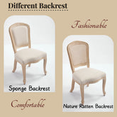 French Country Dining Chairs Set of 2, Upholstered Chairs with Fan-shaped Back, Wire drawing and carving techniques ,Disassemblable , for Living Room, Kitchen , Restaurant Use, Beige