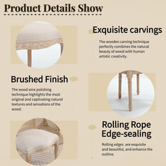 French Country Dining Chairs Set of 2, Upholstered Chairs with Fan-shaped Back, Wire drawing and carving techniques ,Disassemblable , for Living Room, Kitchen , Restaurant Use, Beige