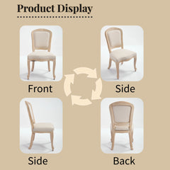 French Country Dining Chairs Set of 2, Upholstered Chairs with Fan-shaped Back, Wire drawing and carving techniques ,Disassemblable , for Living Room, Kitchen , Restaurant Use, Beige