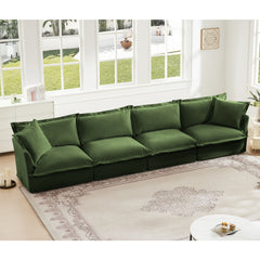 Slipcovered Long Sofa, 4 Seater Sofa with Removable Cover, Extra Deep Couch for Living Room, ,Chenille Fabric Cloud Like Comfy Sofa Couch, Green Chenille Fabric