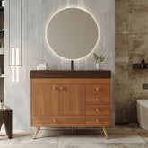 36" Freestanding Bathroom Vanity with Faux Marble Top, Ceramic Sink, 5 Drawers & Stainless Steel Legs