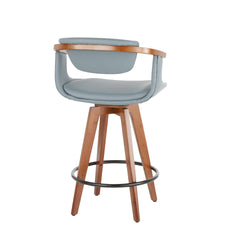 Oracle Mid-Century Modern Counter Stool in Walnut Bamboo and Grey Faux Leather by LumiSource
