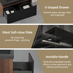 30'' Floating Bathroom Vanity with Sink Wall-Mounted Striped Bathroom Storage Cabinet with Soft-Close Drawers and Black Quartz Sand Basin, Fully Assembled Smoked Walnut GF-24V16-30WAB-W1573P265196