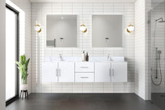 Glossy White Double Bath Vanity 80 in. W x 22 in. D, with Carrara Marble Top