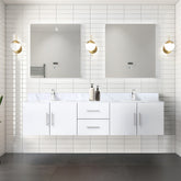 Glossy White Double Bath Vanity 80 in. W x 22 in. D, with Carrara Marble Top